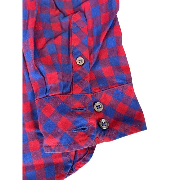 Talbots Womens Red & Blue Plaid Button-Down Shirt MP 100% Cotton Long Sleeve - Picture 5 of 5